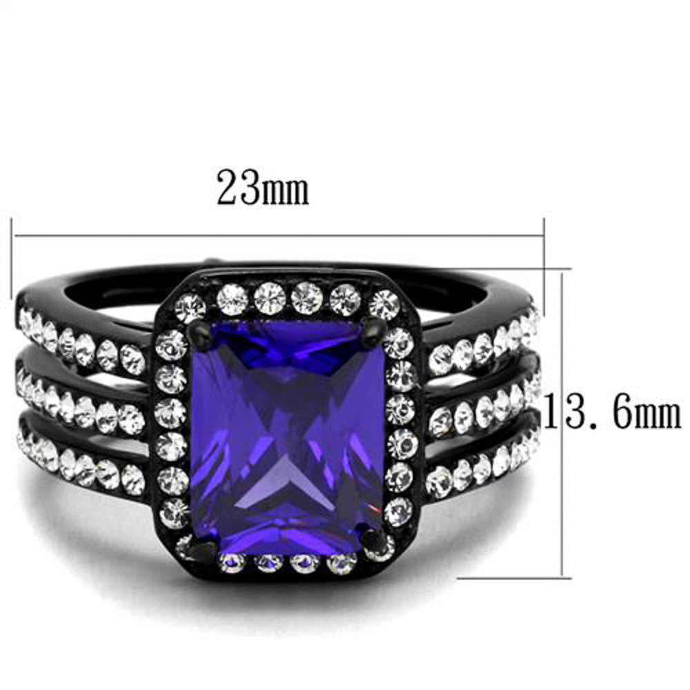 ARTK2486 Stainless Steel 4.95 Ct Emerald Cut Amethyst Cz Engagement Ring Women's Sz 5-10